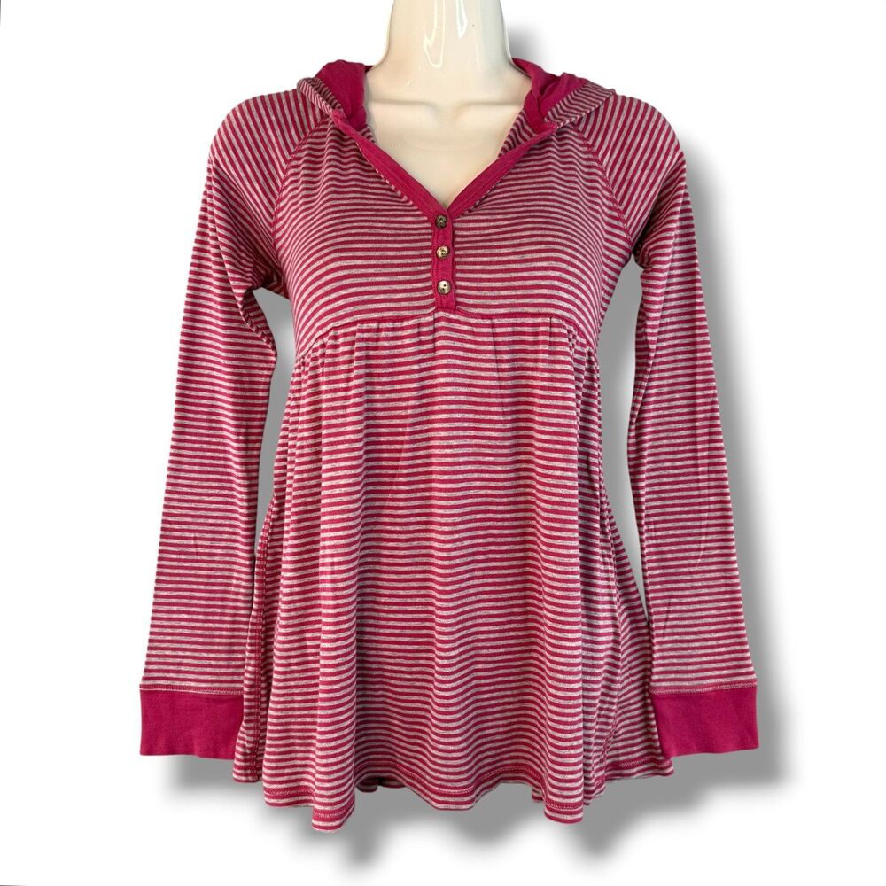 Vintage 'Joie' Pink Striped Babydoll V-Neck Henley Pull Over Hoodie Y2K 00's XS